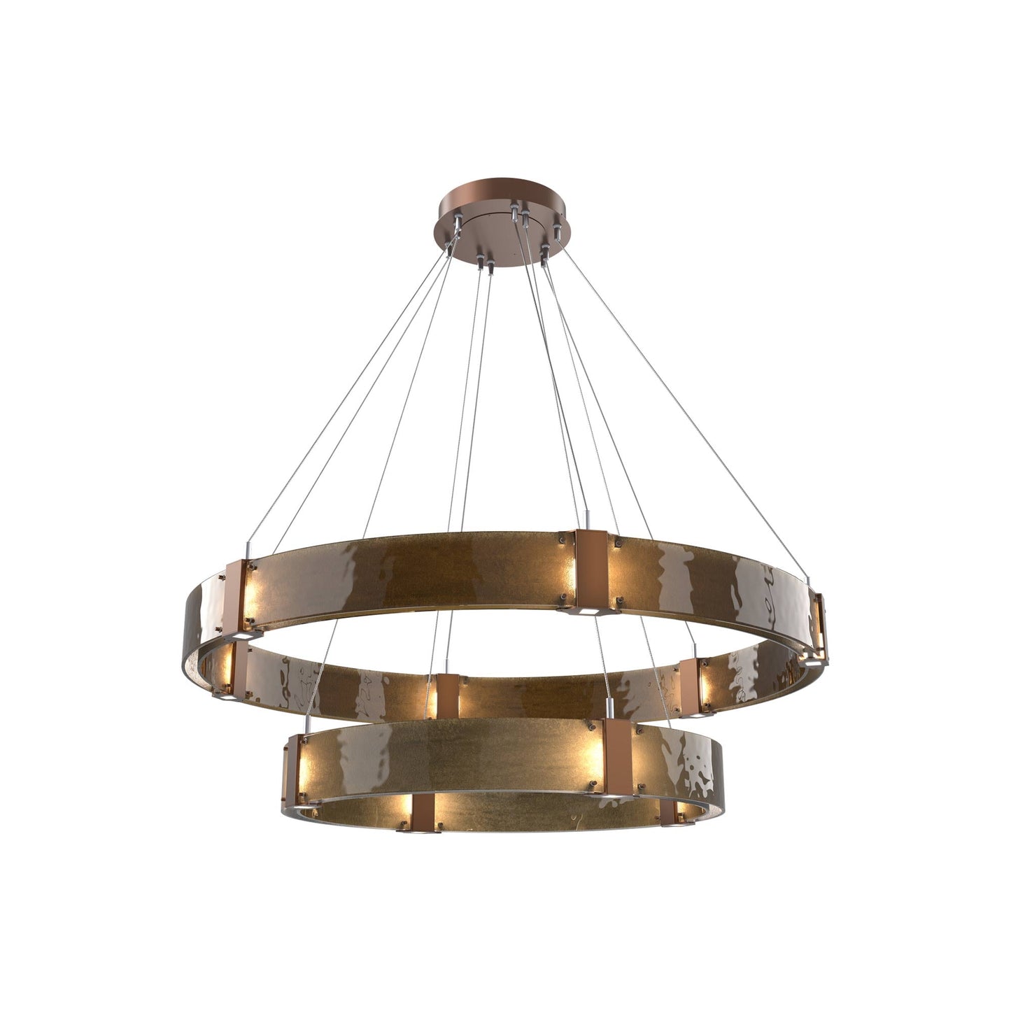 Parallel Two-Tier Ring LED Chandelier in Burnished Bronze/Bronze Granite Blown Glass (48-Inch).