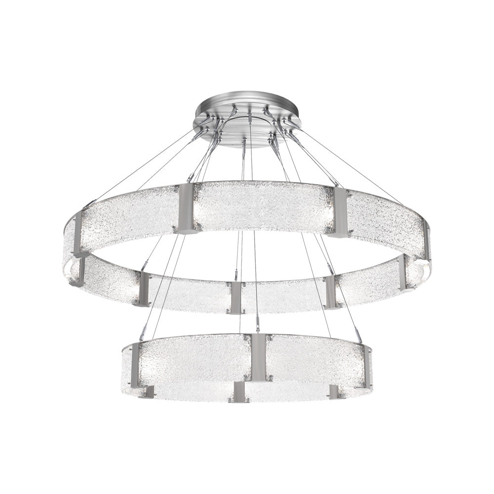 Parallel Two-Tier Ring LED Chandelier in Satin Nickel/Crystal Rimelight Blown Glass (60-Inch).