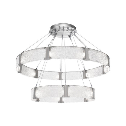 Parallel Two-Tier Ring LED Chandelier in Satin Nickel/Crystal Rimelight Blown Glass (60-Inch).