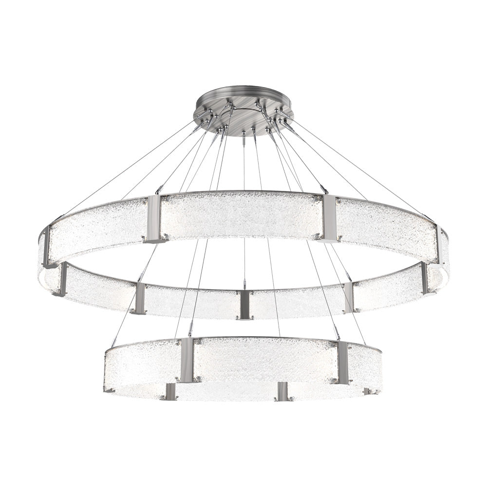 Parallel Two-Tier Ring LED Chandelier in Satin Nickel/Crystal Rimelight Blown Glass (72-Inch).