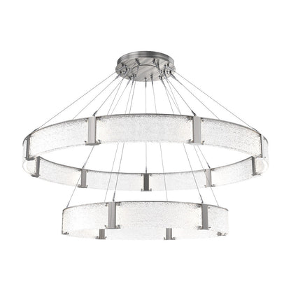 Parallel Two-Tier Ring LED Chandelier in Satin Nickel/Crystal Rimelight Blown Glass (72-Inch).