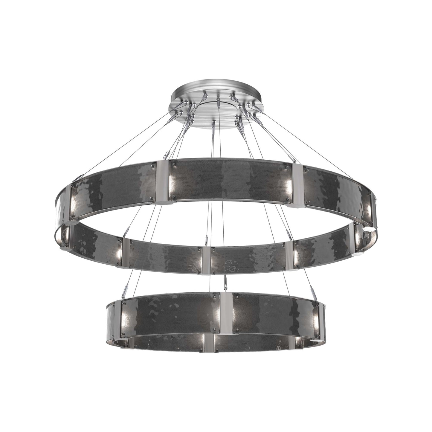 Parallel Two-Tier Ring LED Chandelier in Satin Nickel/Smoke Granite Blown Glass (60-Inch).