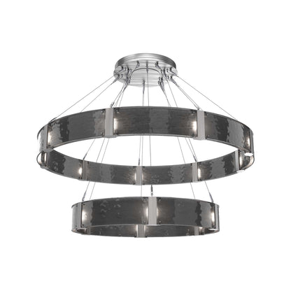 Parallel Two-Tier Ring LED Chandelier in Satin Nickel/Smoke Granite Blown Glass (60-Inch).