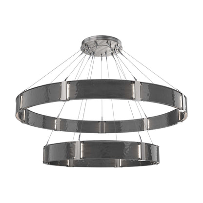Parallel Two-Tier Ring LED Chandelier in Satin Nickel/Smoke Granite Blown Glass (72-Inch).