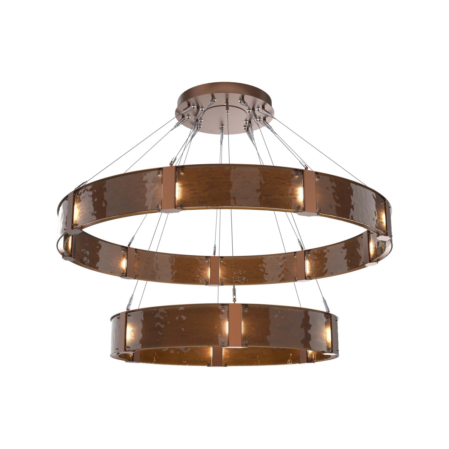 Parallel Two-Tier Ring LED Chandelier in Burnished Bronze/Bronze Granite Blown Glass (60-Inch).