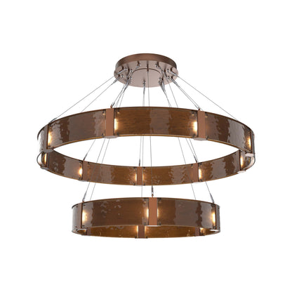 Parallel Two-Tier Ring LED Chandelier in Burnished Bronze/Bronze Granite Blown Glass (60-Inch).
