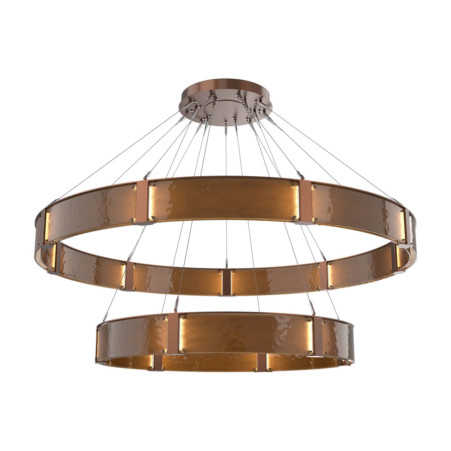 Parallel Two-Tier Ring LED Chandelier in Burnished Bronze/Bronze Granite Blown Glass (72-Inch).