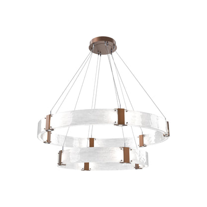 Parallel Two-Tier Ring LED Chandelier in Burnished Bronze/Clear Granite Blown Glass (48-Inch).