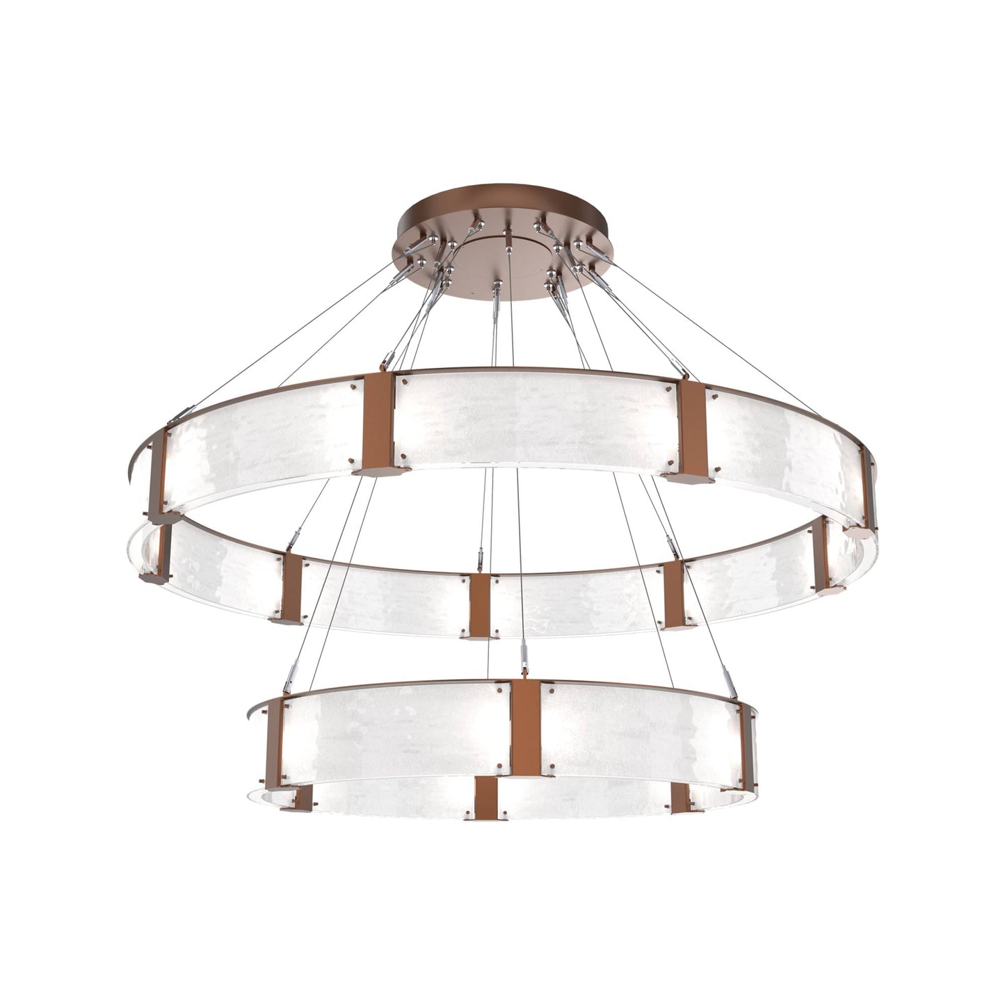 Parallel Two-Tier Ring LED Chandelier in Burnished Bronze/Clear Granite Blown Glass (60-Inch).