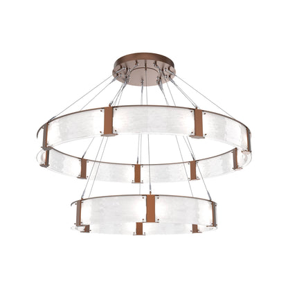 Parallel Two-Tier Ring LED Chandelier in Burnished Bronze/Clear Granite Blown Glass (60-Inch).