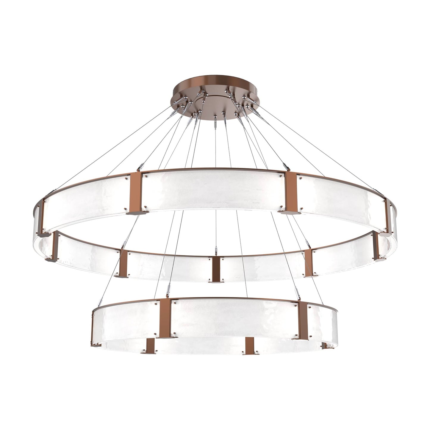 Parallel Two-Tier Ring LED Chandelier in Burnished Bronze/Clear Granite Blown Glass (72-Inch).
