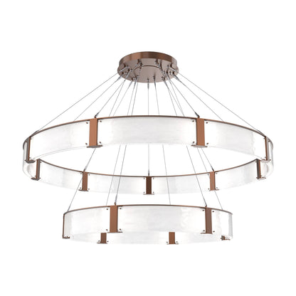 Parallel Two-Tier Ring LED Chandelier in Burnished Bronze/Clear Granite Blown Glass (72-Inch).