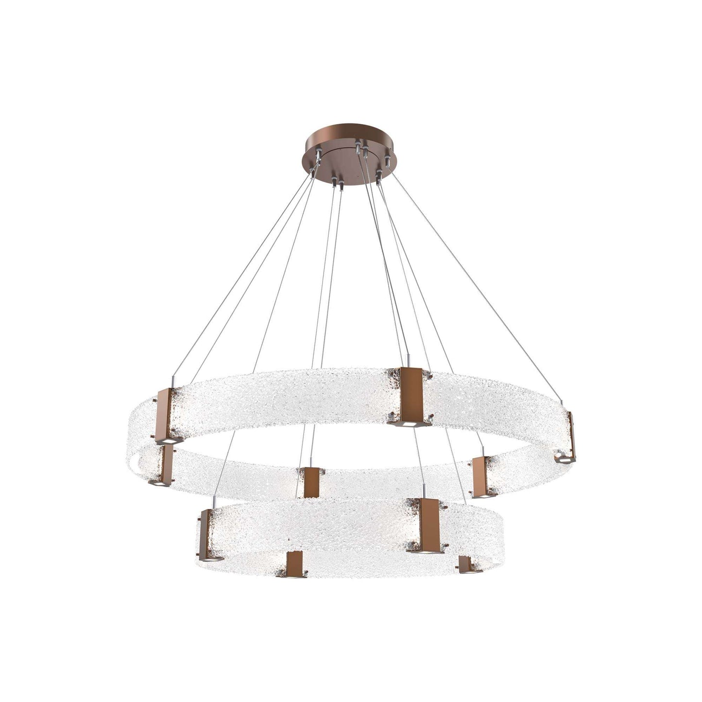 Parallel Two-Tier Ring LED Chandelier in Burnished Bronze/Crystal Rimelight Blown Glass (48-Inch).