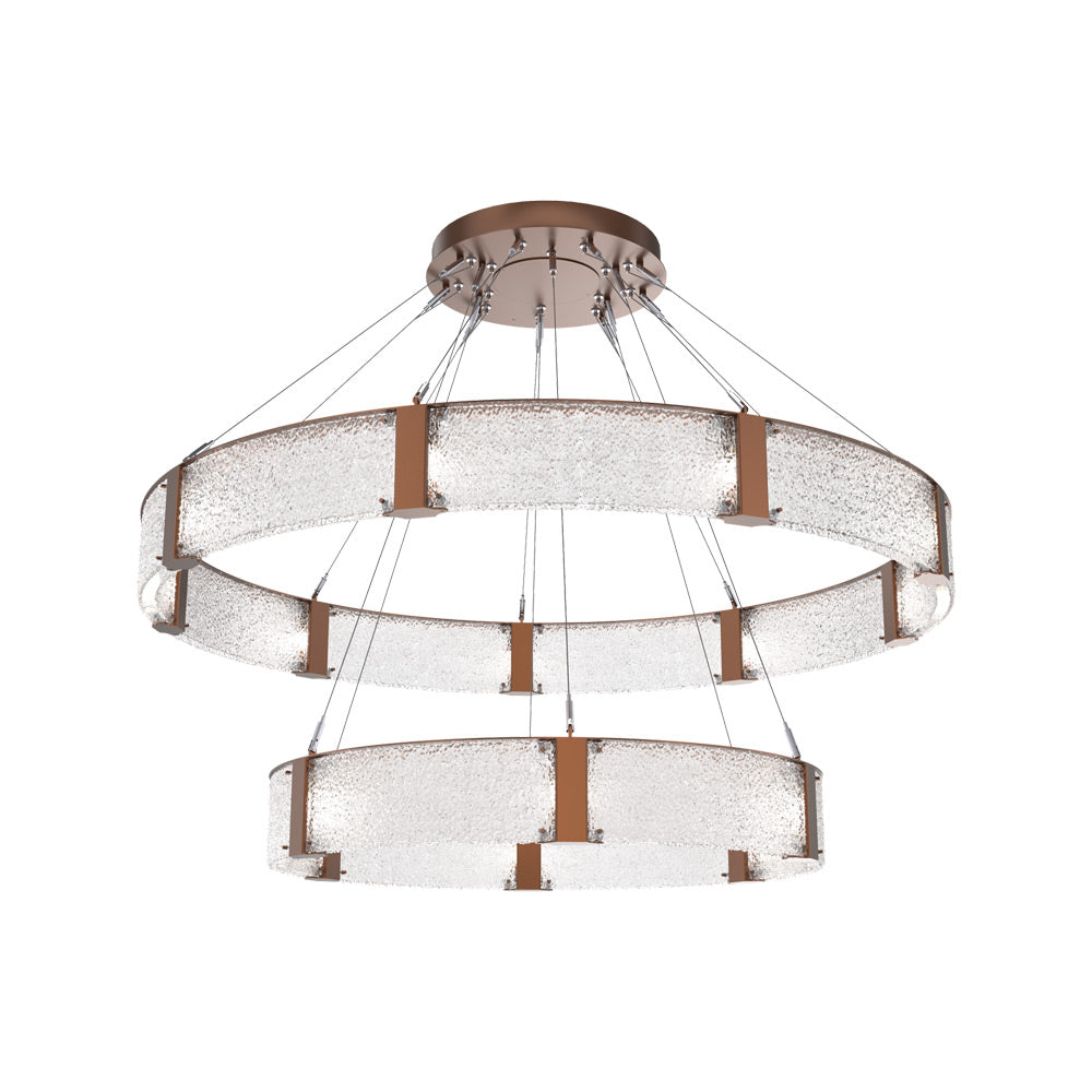 Parallel Two-Tier Ring LED Chandelier in Burnished Bronze/Crystal Rimelight Blown Glass (60-Inch).