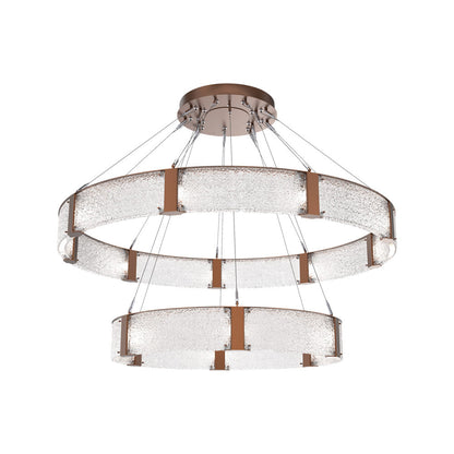 Parallel Two-Tier Ring LED Chandelier in Burnished Bronze/Crystal Rimelight Blown Glass (60-Inch).