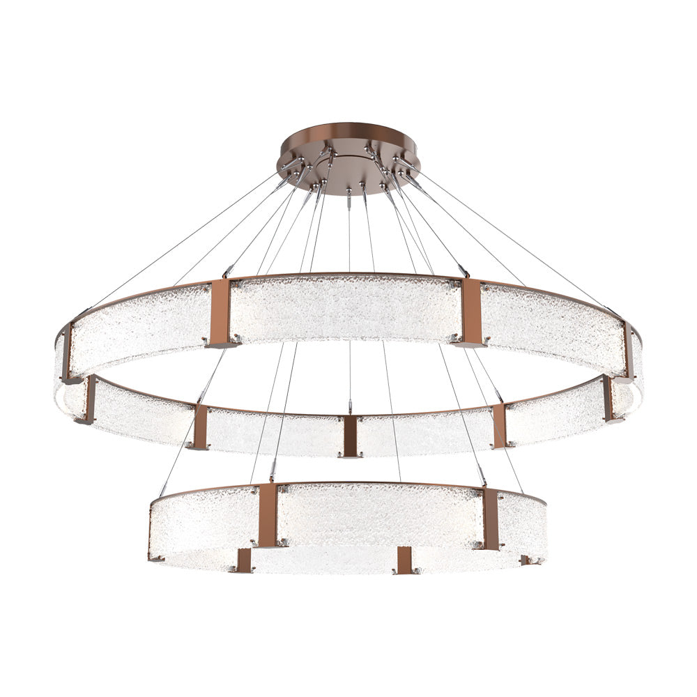 Parallel Two-Tier Ring LED Chandelier in Burnished Bronze/Crystal Rimelight Blown Glass (72-Inch).