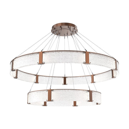 Parallel Two-Tier Ring LED Chandelier in Burnished Bronze/Crystal Rimelight Blown Glass (72-Inch).