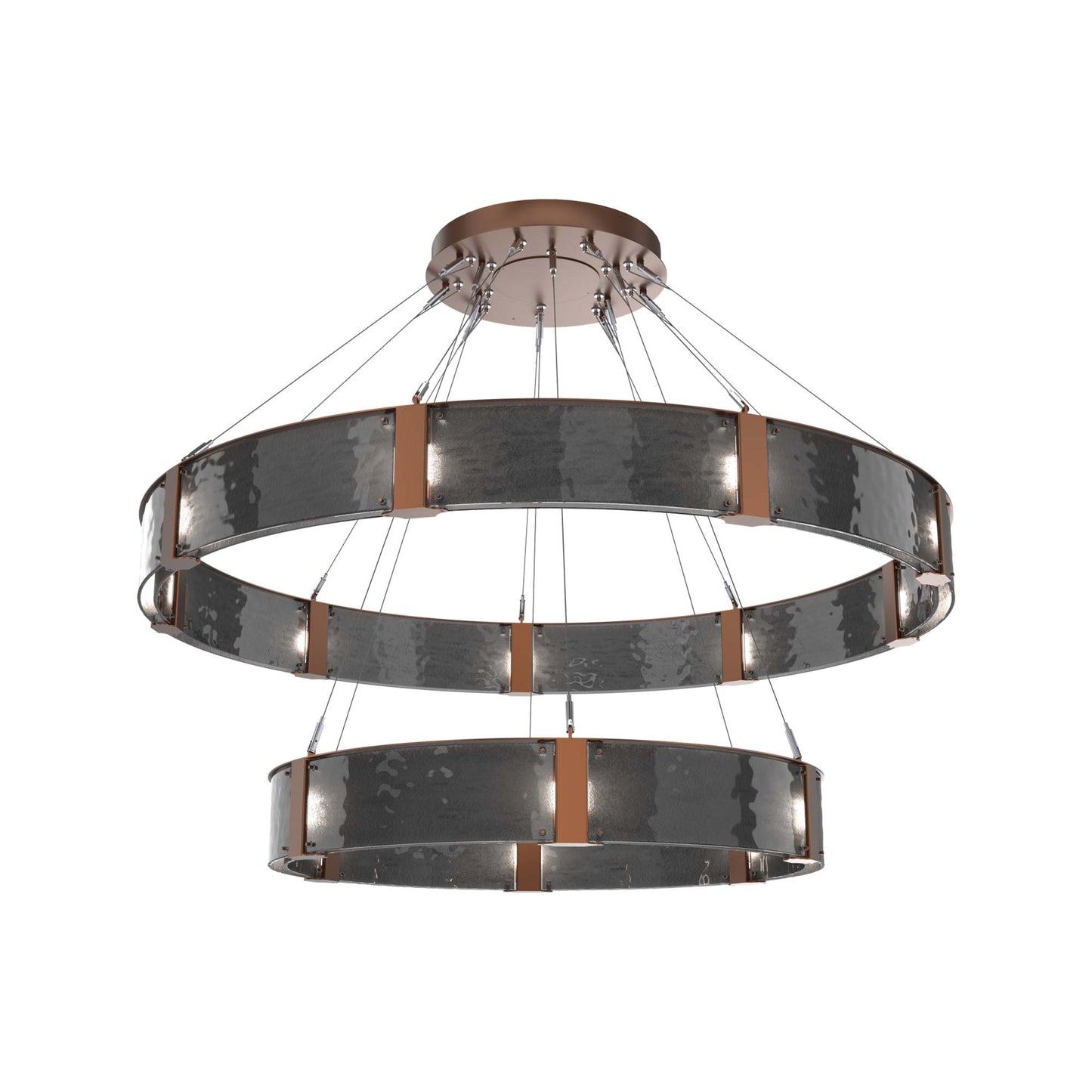 Parallel Two-Tier Ring LED Chandelier in Burnished Bronze/Smoke Granite Blown Glass (60-Inch).