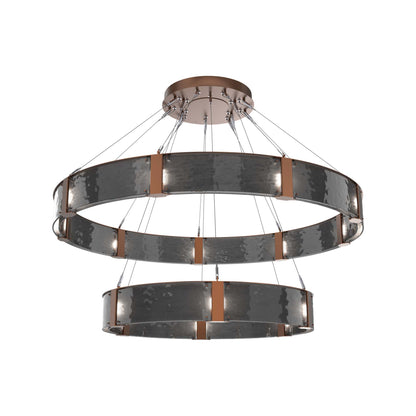 Parallel Two-Tier Ring LED Chandelier in Burnished Bronze/Smoke Granite Blown Glass (60-Inch).