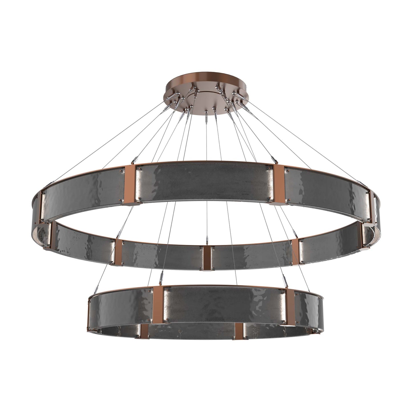 Parallel Two-Tier Ring LED Chandelier in Burnished Bronze/Smoke Granite Blown Glass (72-Inch).