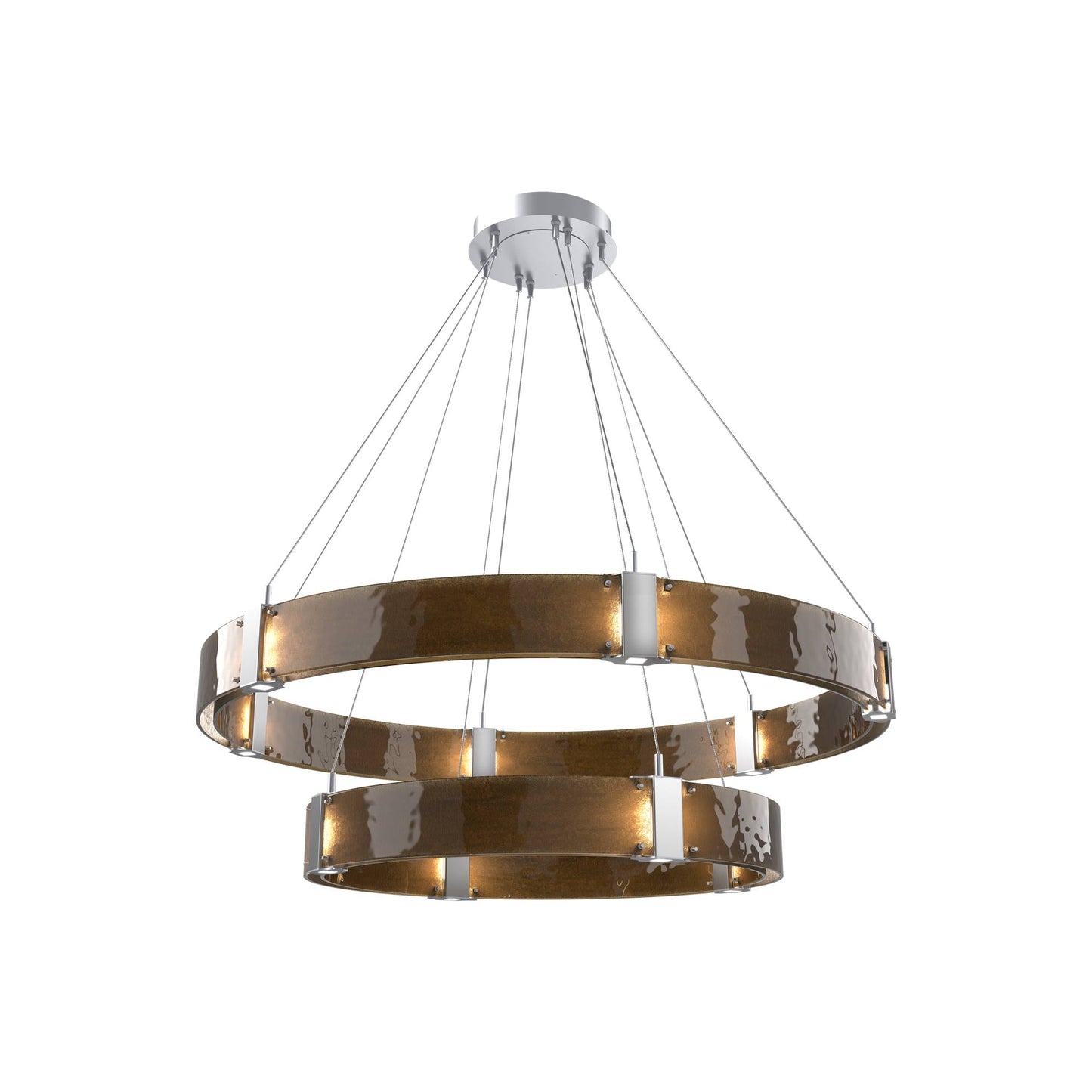 Parallel Two-Tier Ring LED Chandelier in Classic Silver/Bronze Granite Blown Glass (48-Inch).