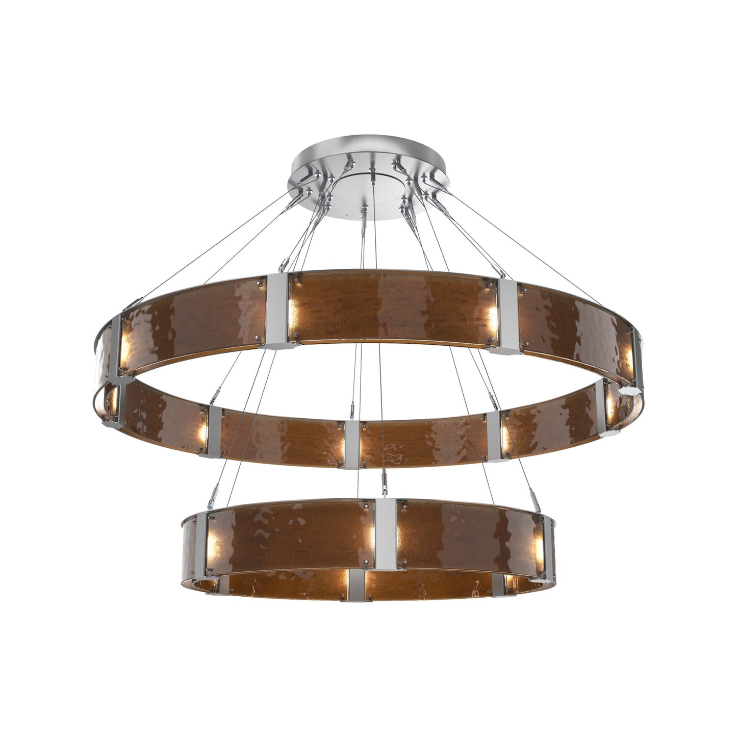 Parallel Two-Tier Ring LED Chandelier in Classic Silver/Bronze Granite Blown Glass (60-Inch).