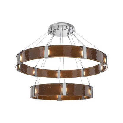 Parallel Two-Tier Ring LED Chandelier in Classic Silver/Bronze Granite Blown Glass (60-Inch).