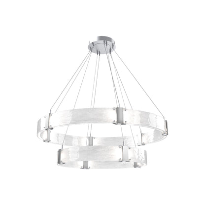 Parallel Two-Tier Ring LED Chandelier in Classic Silver/Clear Granite Blown Glass (48-Inch).