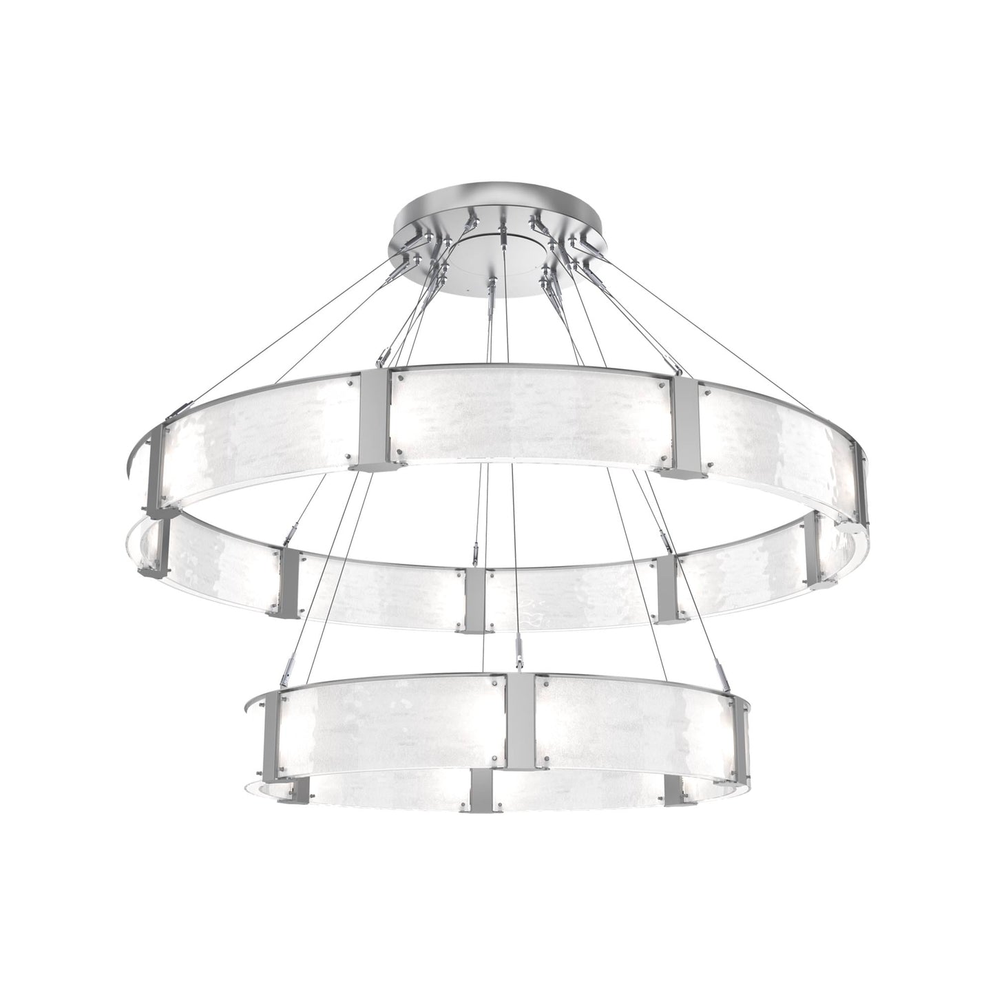 Parallel Two-Tier Ring LED Chandelier in Classic Silver/Clear Granite Blown Glass (60-Inch).