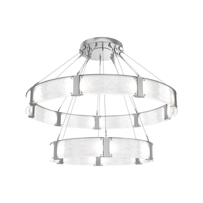 Parallel Two-Tier Ring LED Chandelier in Classic Silver/Clear Granite Blown Glass (60-Inch).
