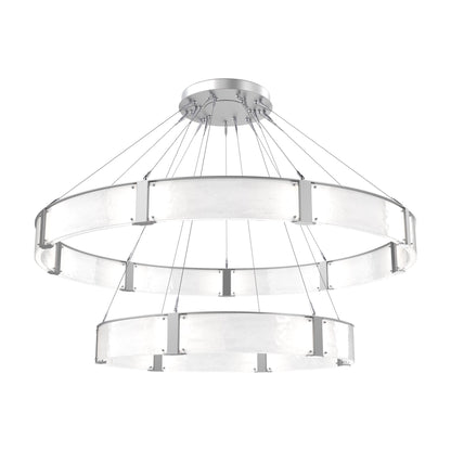 Parallel Two-Tier Ring LED Chandelier in Classic Silver/Clear Granite Blown Glass (72-Inch).