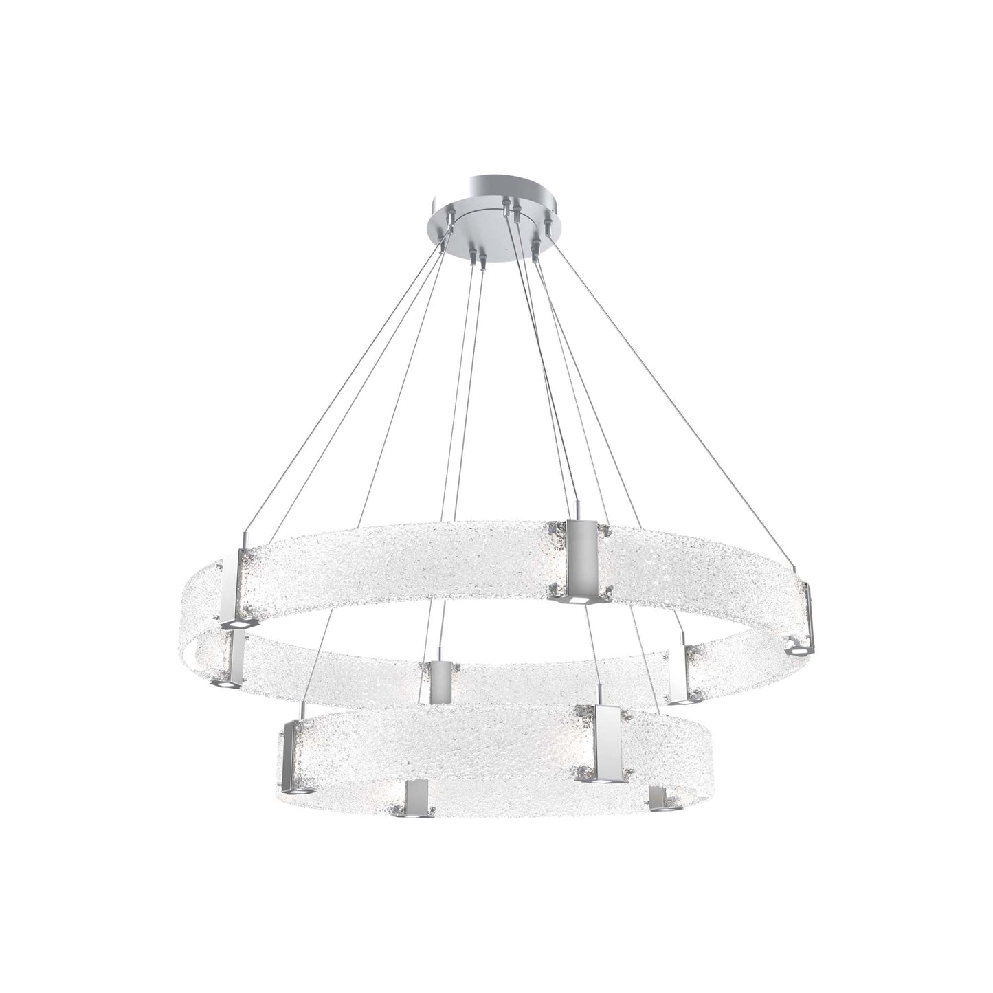 Parallel Two-Tier Ring LED Chandelier in Classic Silver/Crystal Rimelight Blown Glass (48-Inch).