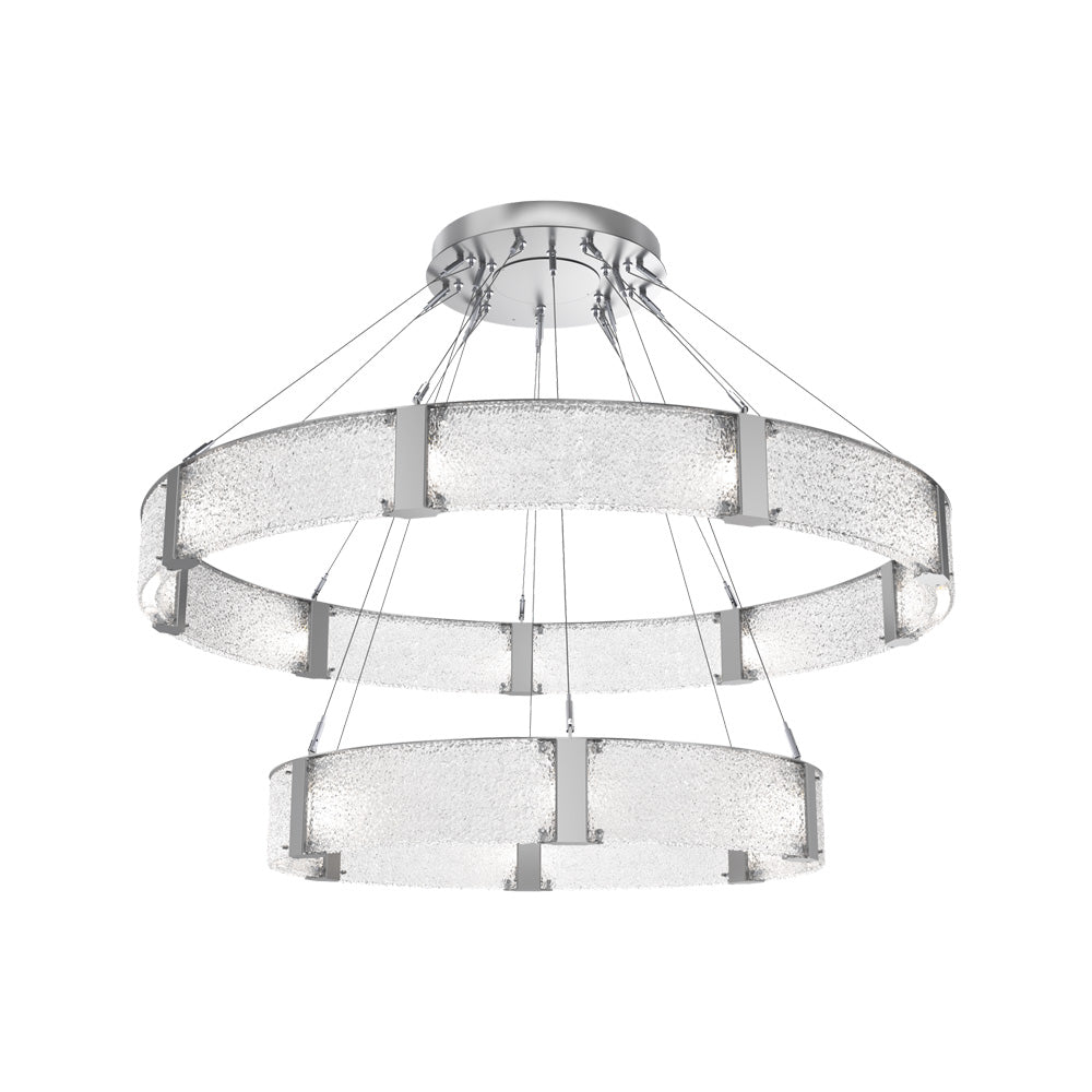 Parallel Two-Tier Ring LED Chandelier in Classic Silver/Crystal Rimelight Blown Glass (60-Inch).