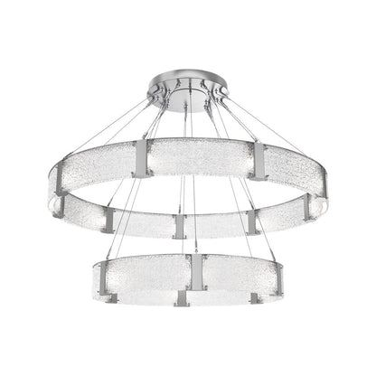 Parallel Two-Tier Ring LED Chandelier in Classic Silver/Crystal Rimelight Blown Glass (60-Inch).