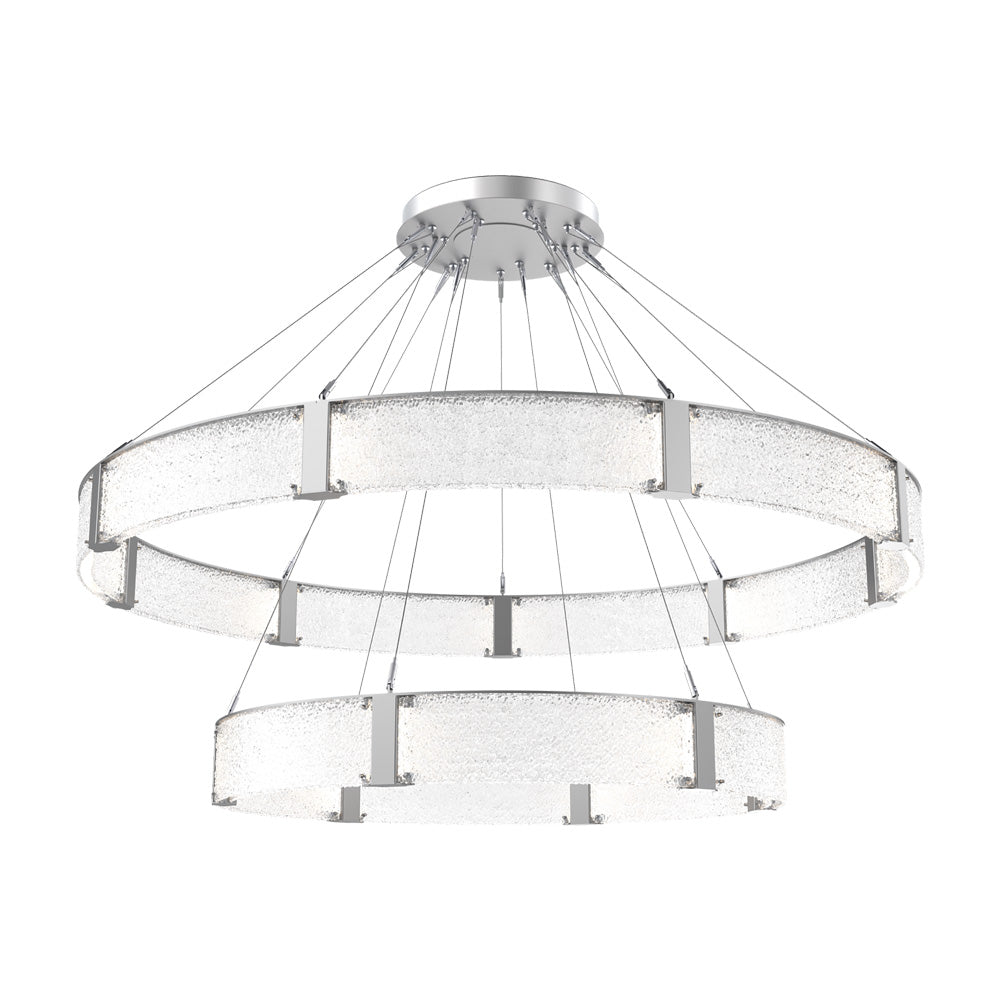 Parallel Two-Tier Ring LED Chandelier in Classic Silver/Crystal Rimelight Blown Glass (72-Inch).