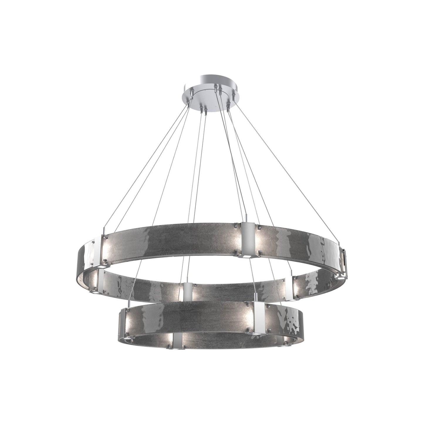 Parallel Two-Tier Ring LED Chandelier in Classic Silver/Smoke Granite Blown Glass (48-Inch).
