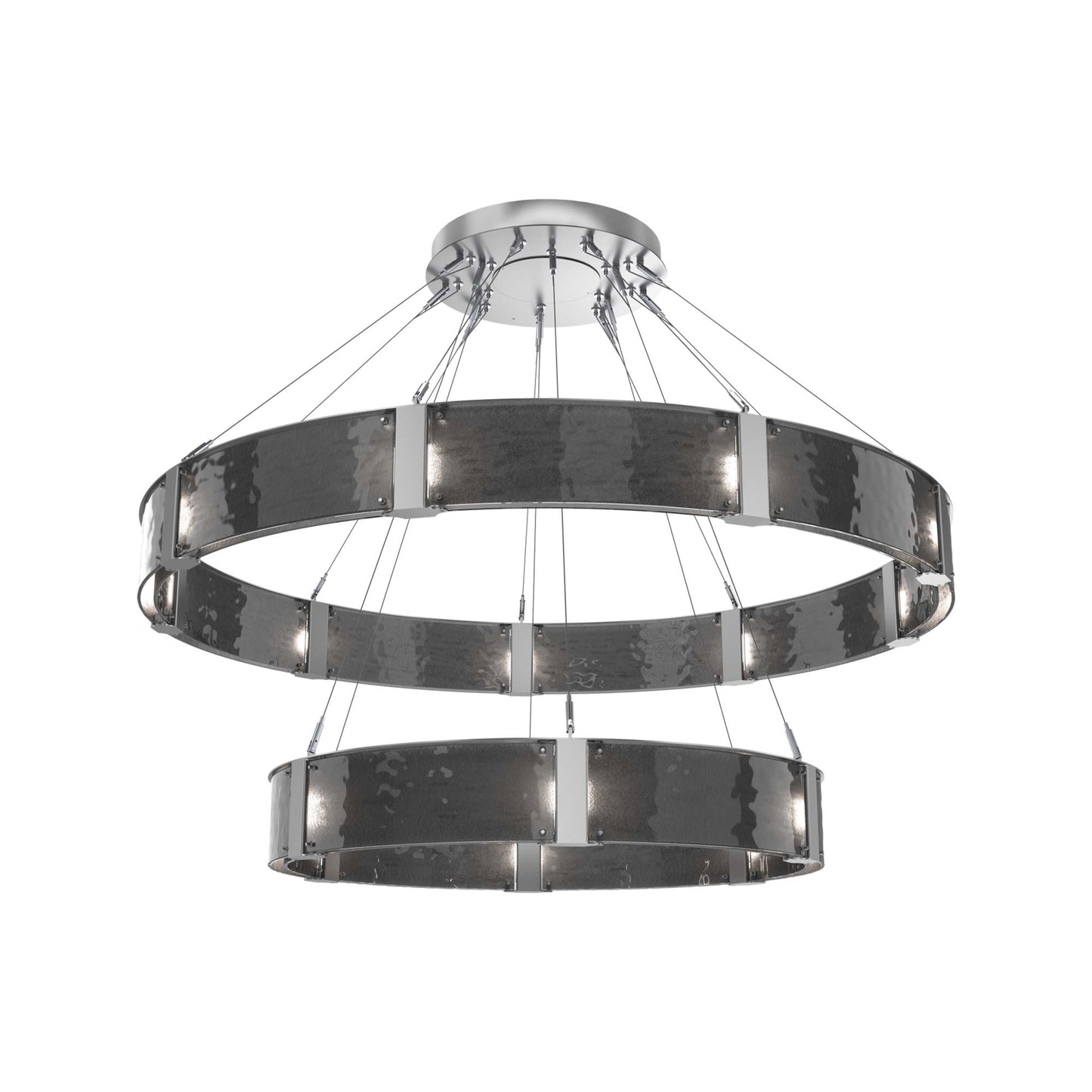 Parallel Two-Tier Ring LED Chandelier in Classic Silver/Smoke Granite Blown Glass (60-Inch).