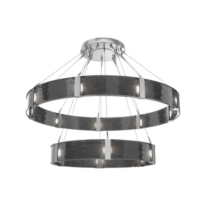 Parallel Two-Tier Ring LED Chandelier in Classic Silver/Smoke Granite Blown Glass (60-Inch).
