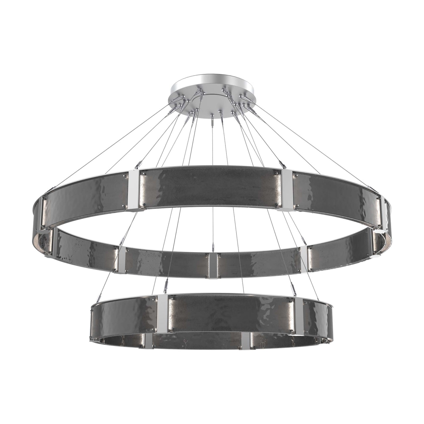 Parallel Two-Tier Ring LED Chandelier in Classic Silver/Smoke Granite Blown Glass (72-Inch).