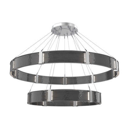Parallel Two-Tier Ring LED Chandelier in Classic Silver/Smoke Granite Blown Glass (72-Inch).