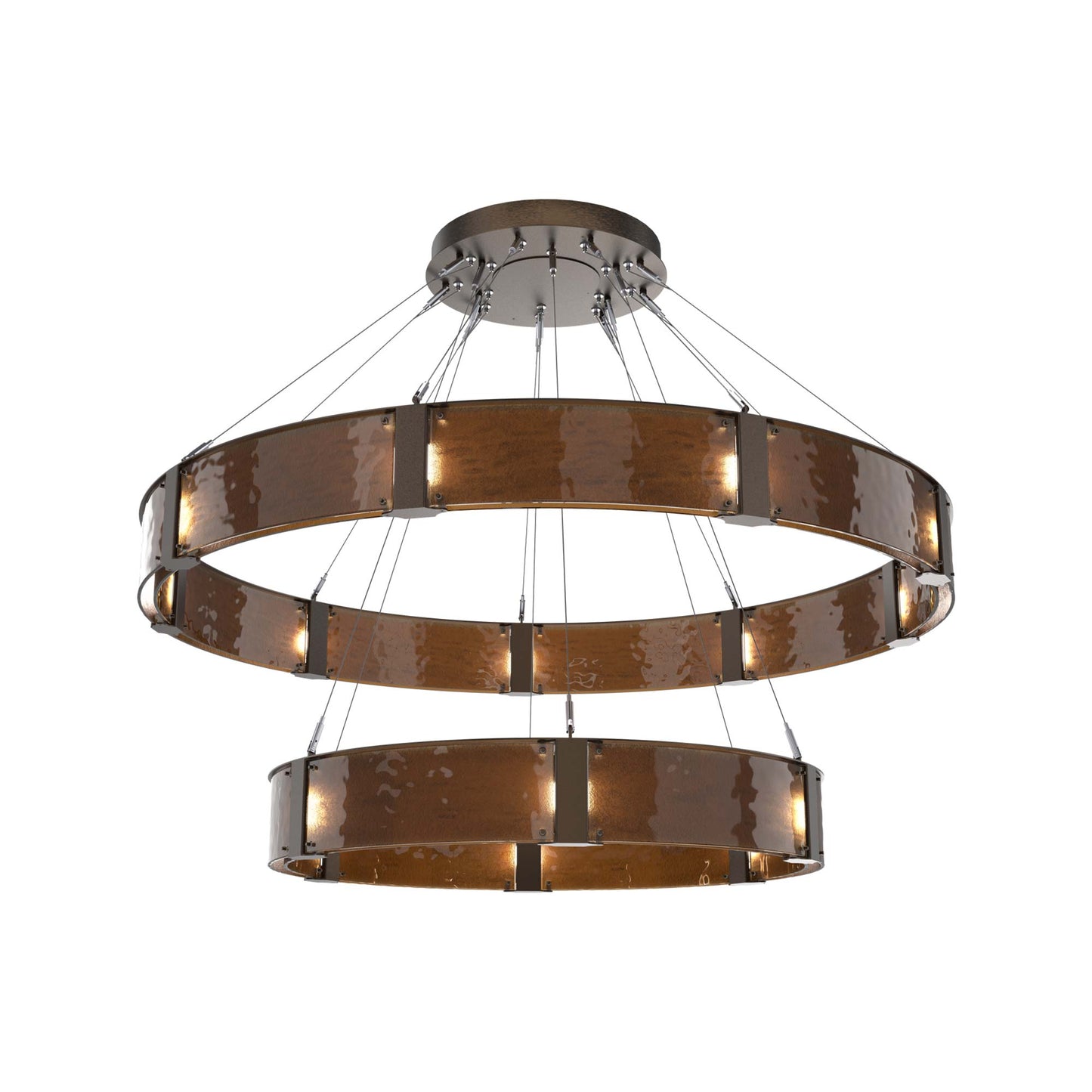 Parallel Two-Tier Ring LED Chandelier in Flat Bronze/Bronze Granite Blown Glass (60-Inch).