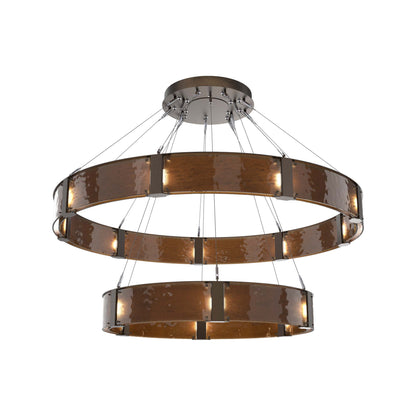 Parallel Two-Tier Ring LED Chandelier in Flat Bronze/Bronze Granite Blown Glass (60-Inch).