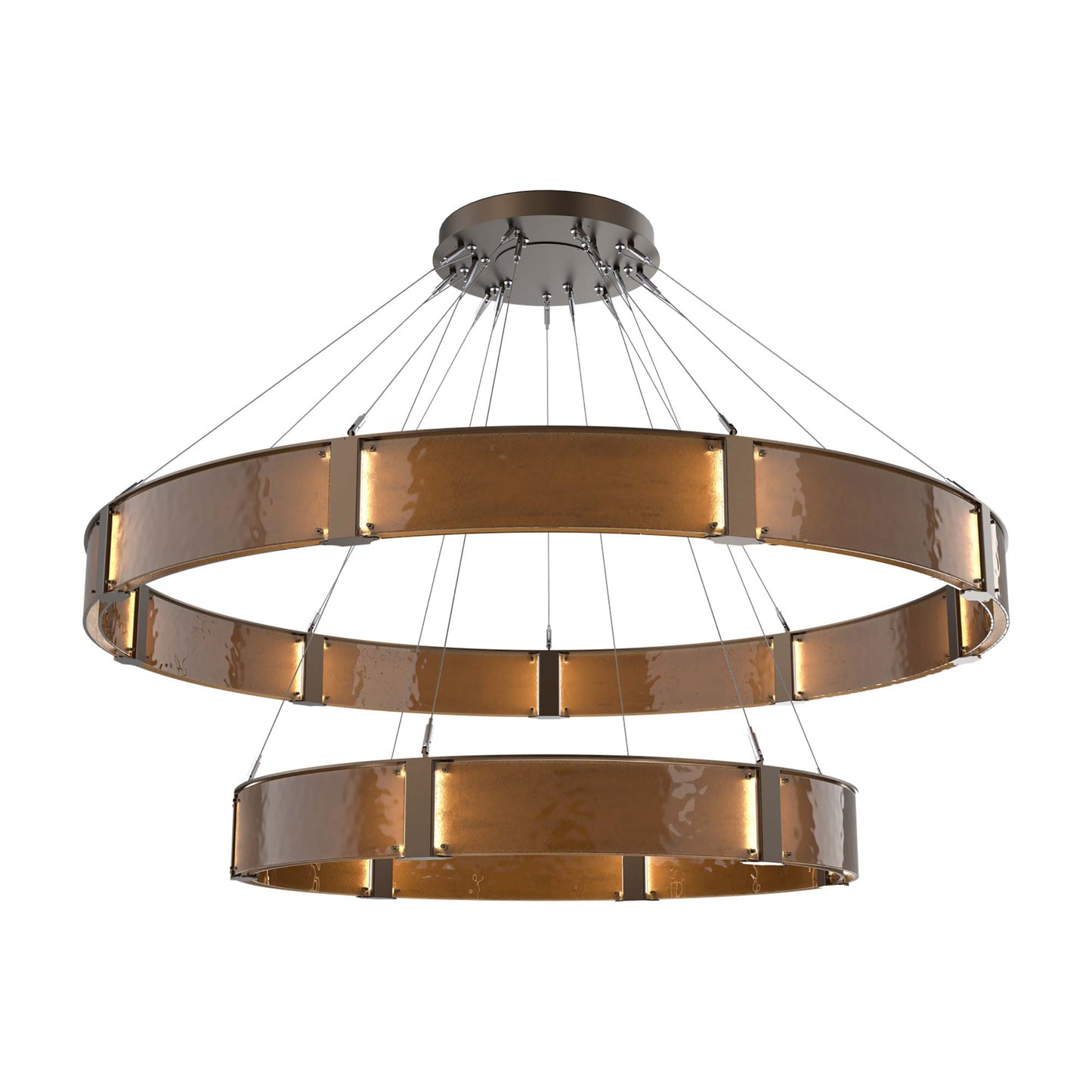 Parallel Two-Tier Ring LED Chandelier in Flat Bronze/Bronze Granite Blown Glass (72-Inch).