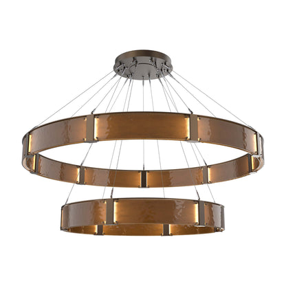 Parallel Two-Tier Ring LED Chandelier in Flat Bronze/Bronze Granite Blown Glass (72-Inch).