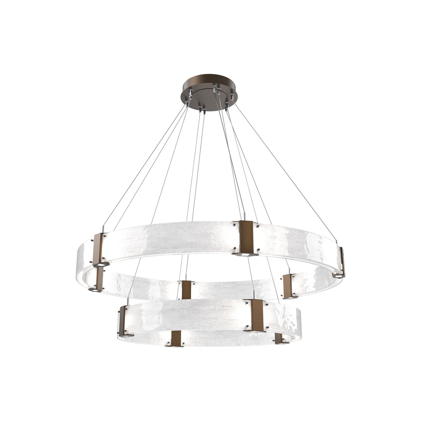 Parallel Two-Tier Ring LED Chandelier in Flat Bronze/Clear Granite Blown Glass (48-Inch).