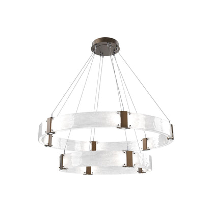 Parallel Two-Tier Ring LED Chandelier in Flat Bronze/Clear Granite Blown Glass (48-Inch).