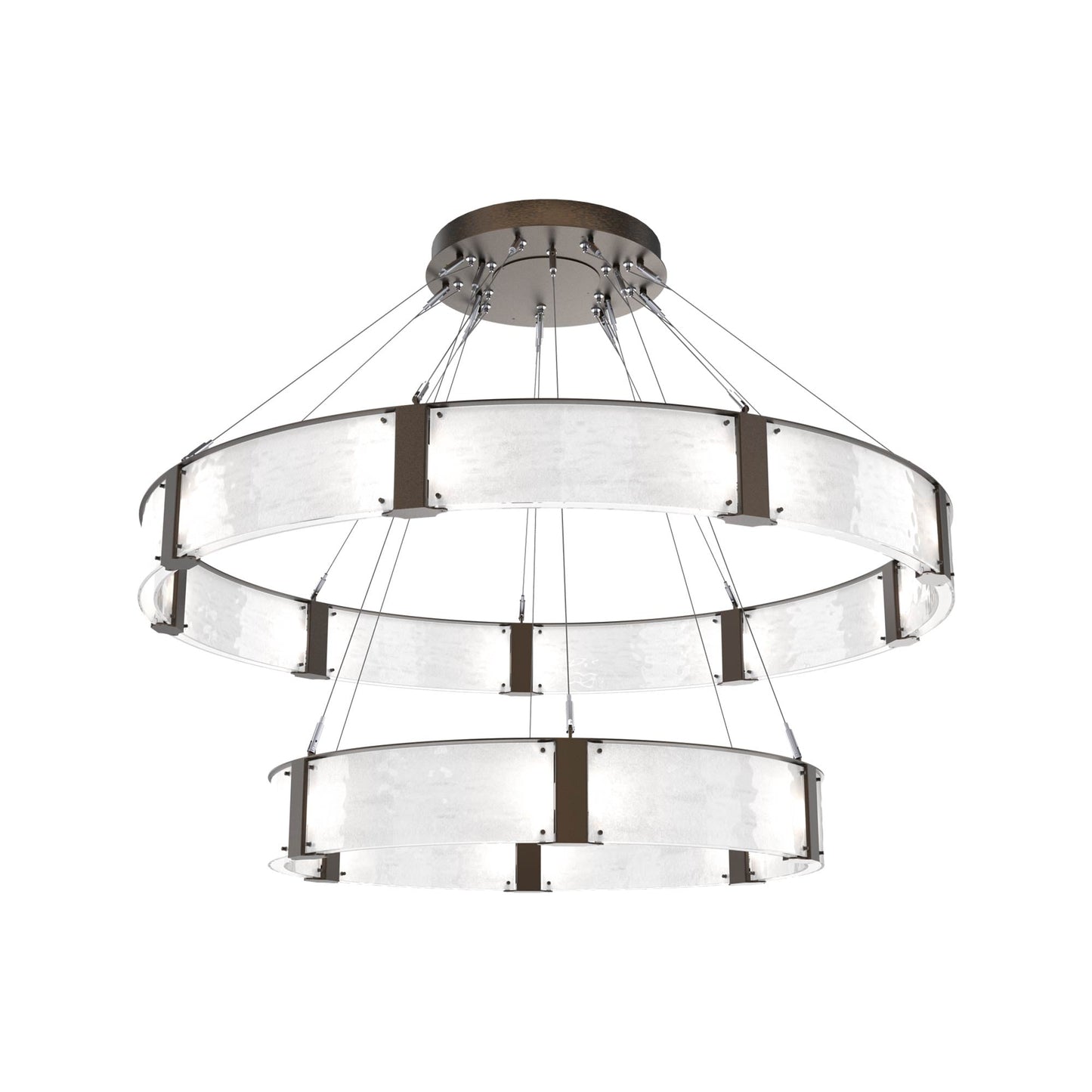 Parallel Two-Tier Ring LED Chandelier in Flat Bronze/Clear Granite Blown Glass (60-Inch).