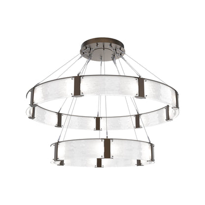 Parallel Two-Tier Ring LED Chandelier in Flat Bronze/Clear Granite Blown Glass (60-Inch).