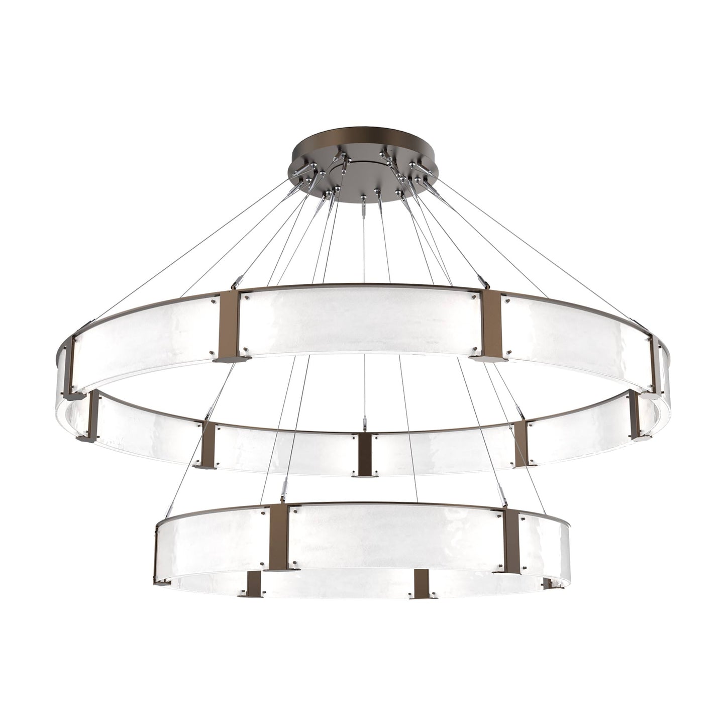 Parallel Two-Tier Ring LED Chandelier in Flat Bronze/Clear Granite Blown Glass (72-Inch).