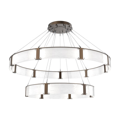 Parallel Two-Tier Ring LED Chandelier in Flat Bronze/Clear Granite Blown Glass (72-Inch).